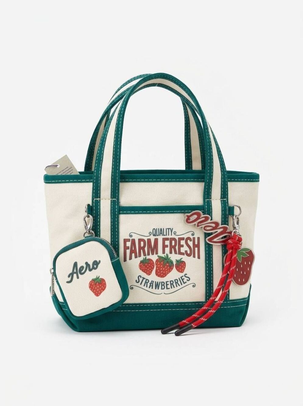 🇬🇪🔥NWT Aéropostale Farm Fresh Strawberries Mini Canvas Tote Crossbody